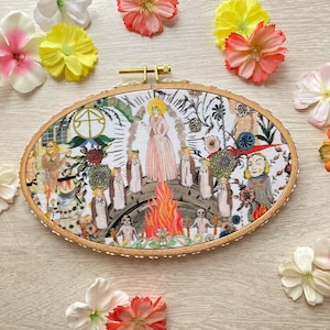 Midsommar The Gathering Flower Folk Art Fabric Hoop Art