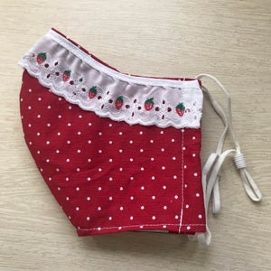 Strawberry Eyelet Lace with Polka Dots Face Mask