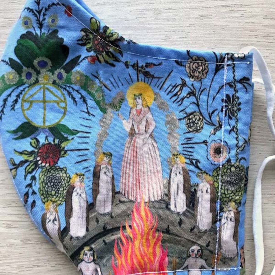 Midsommar Festival Folk Art Cotton Face Mask Blue | Etsy