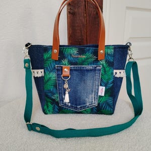 Sac cabas de petit format en tissu et jeans recyclé