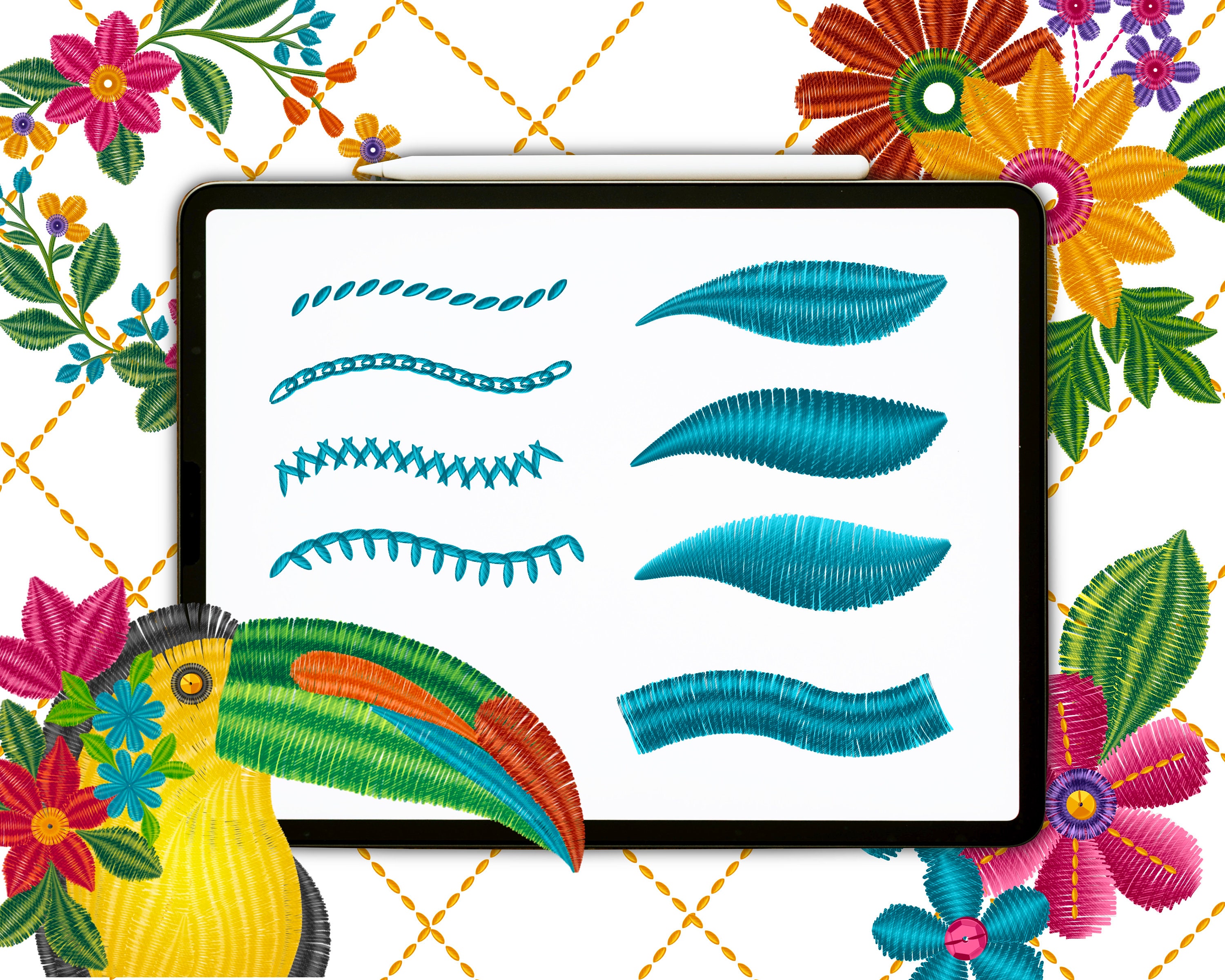 Set de pinceles de bordado para Procreate – Puntada 3D, doble color y texturas de hilo realistas