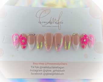 Pink marble press on nails