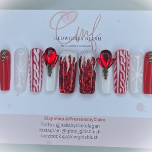 Red and white press on nails