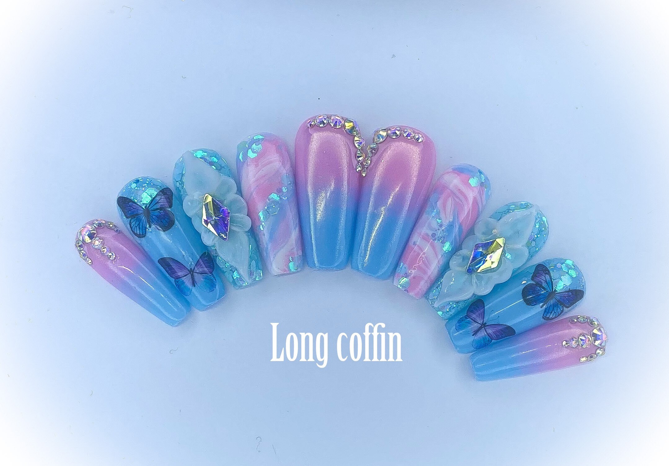 Luxury Chrome Pastel Butterfly Press on Nails - Etsy