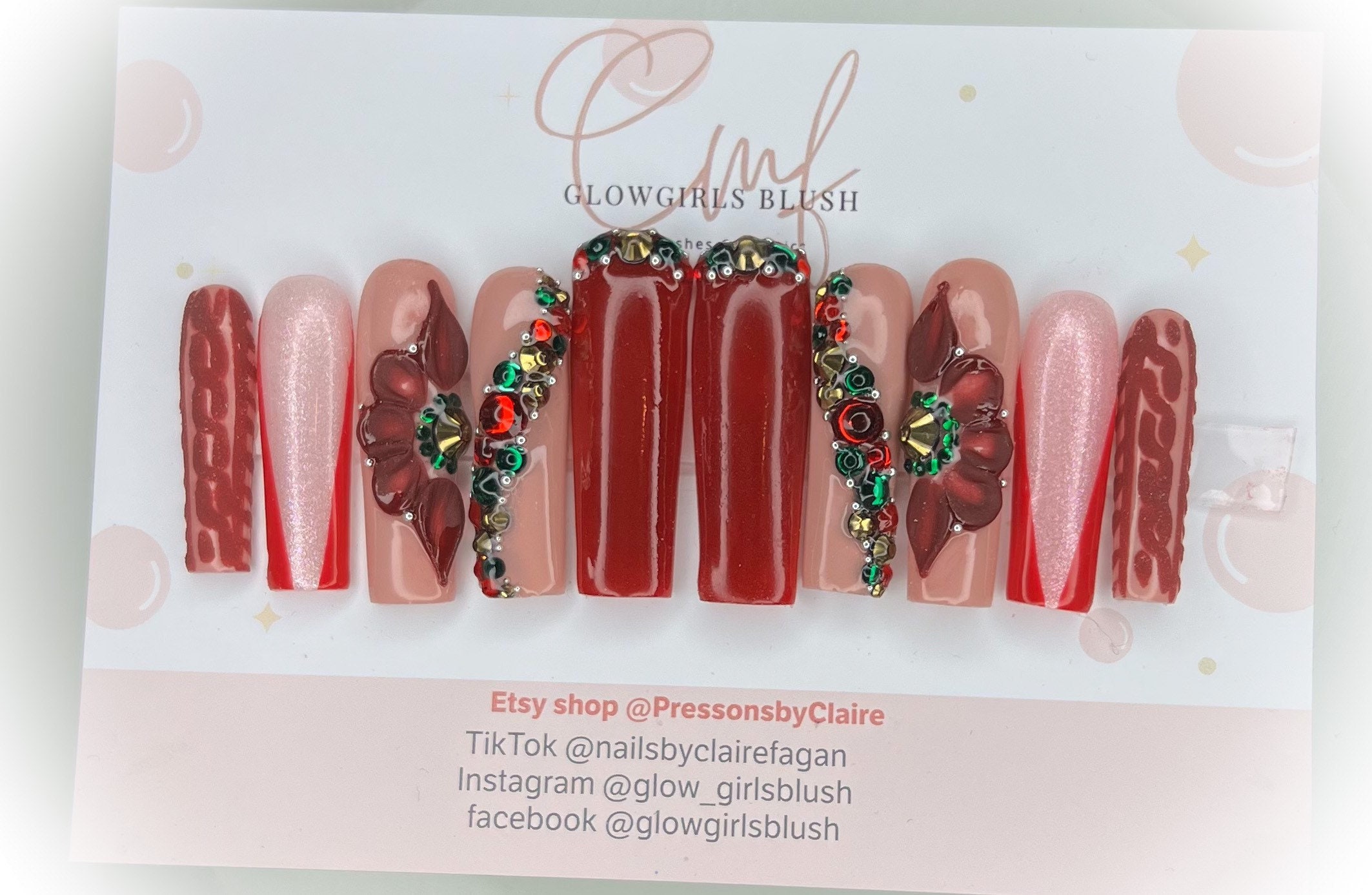 Press on Nails Christmas Red Wine - Etsy