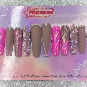press on nails sparkle flower