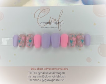 Cute pastel heart press on nails