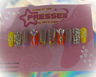 Gorgeous big crystal rainbow press on nails
