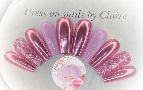 Pink chrome press on nails | Etsy