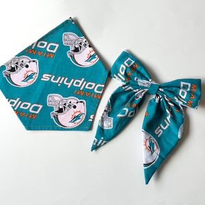 Miami Dolphins Dog Bandana, Cat Bandana, Football Fan, Sports Team, Go Fins, Hairbow, Pet Sailor Bow