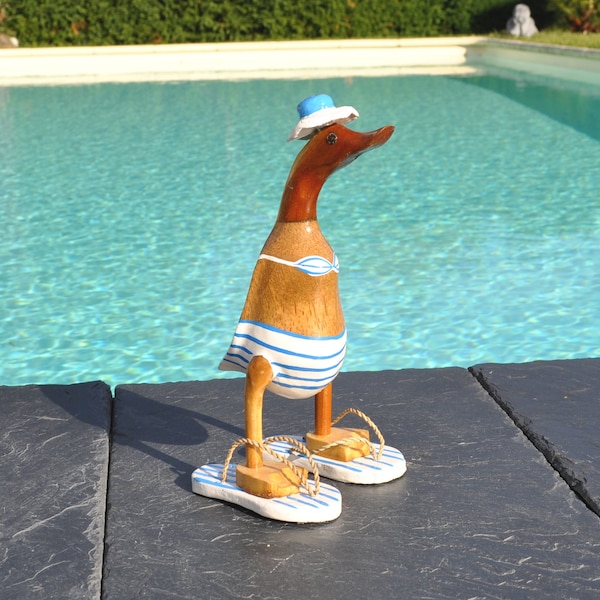 Canard en bikini vintage blanc et bleu fait main