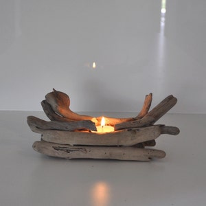 Bougeoir En Bois Flotté Avec Oiseau – Parfait Pour Une Ambiance Cosy Et Naturelle