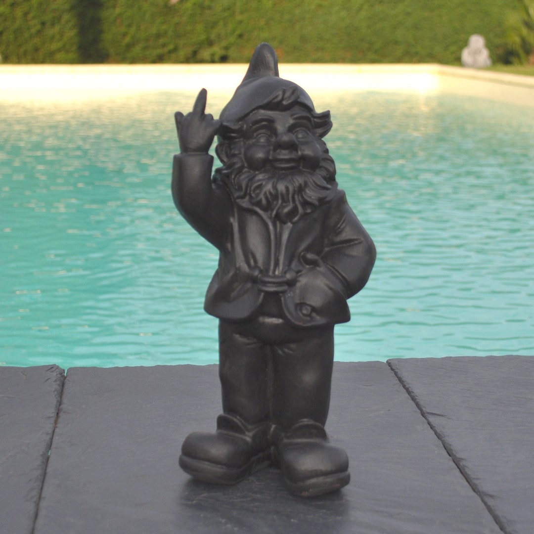 Garden Gnome Middle Finger Black Etsy