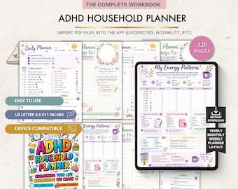ADHD Household Planner, Family Organization, Daily Routine, Home Management (Digital Planner) Volume 1