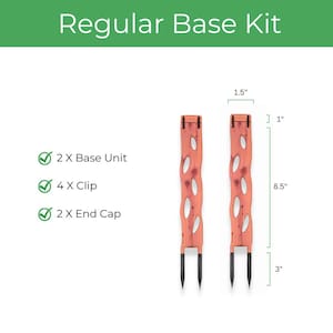 May include: The image shows a Regular Base Kit. It includes two reddish-brown wooden base units, each 8.5 inches long, 1.5 inches wide, and 1 inch thick, with oval cutouts. The kit also contains four clips and two end caps.