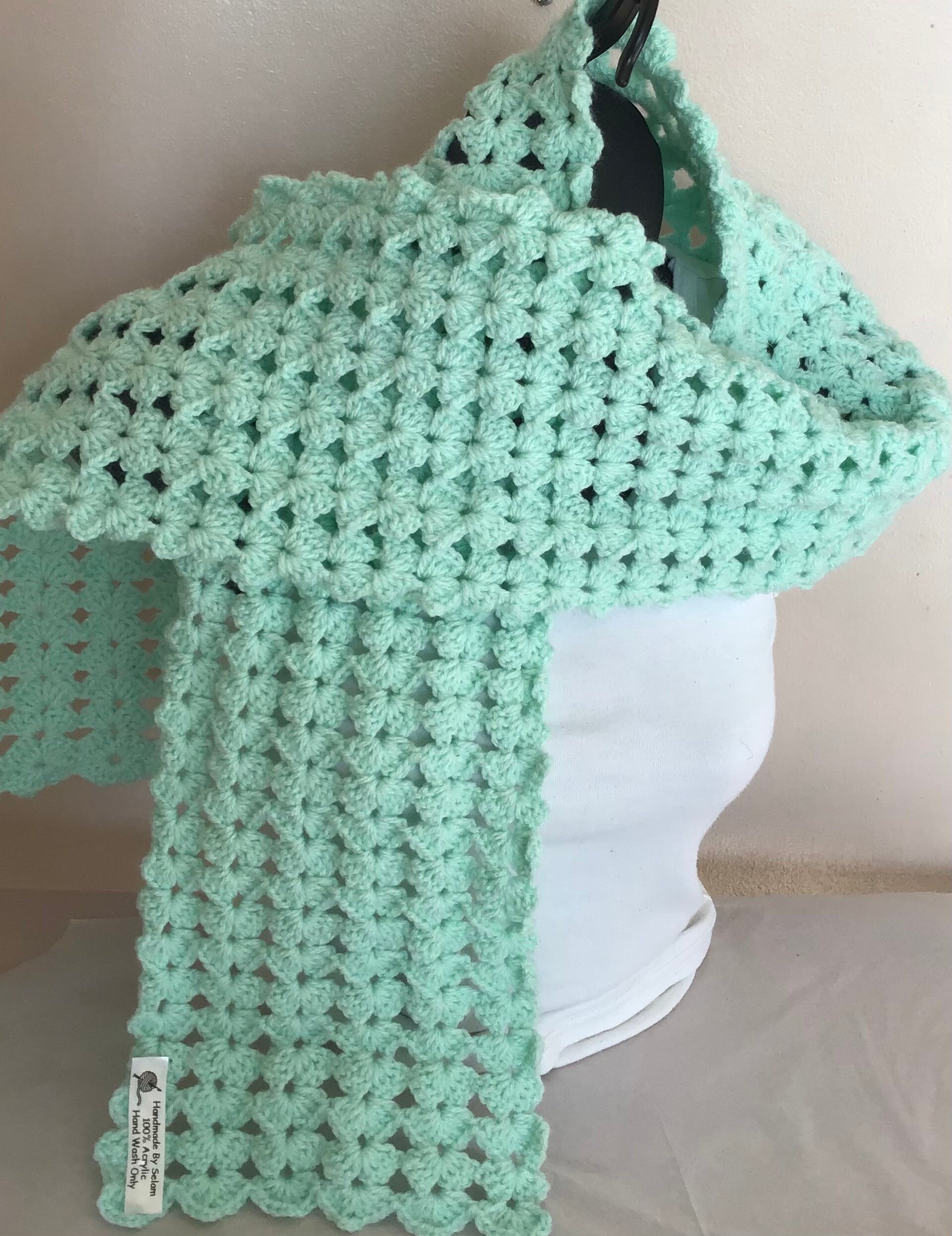 Mint Green & Baby Pink Crocheted Scarf