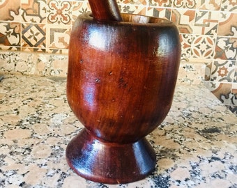 Big wooden mortar,engraved Mortar and pestle,handmade mortar,Moroccan mortar,Mortar and pestle, Garlic Crusher OR press Herb Spice grinder