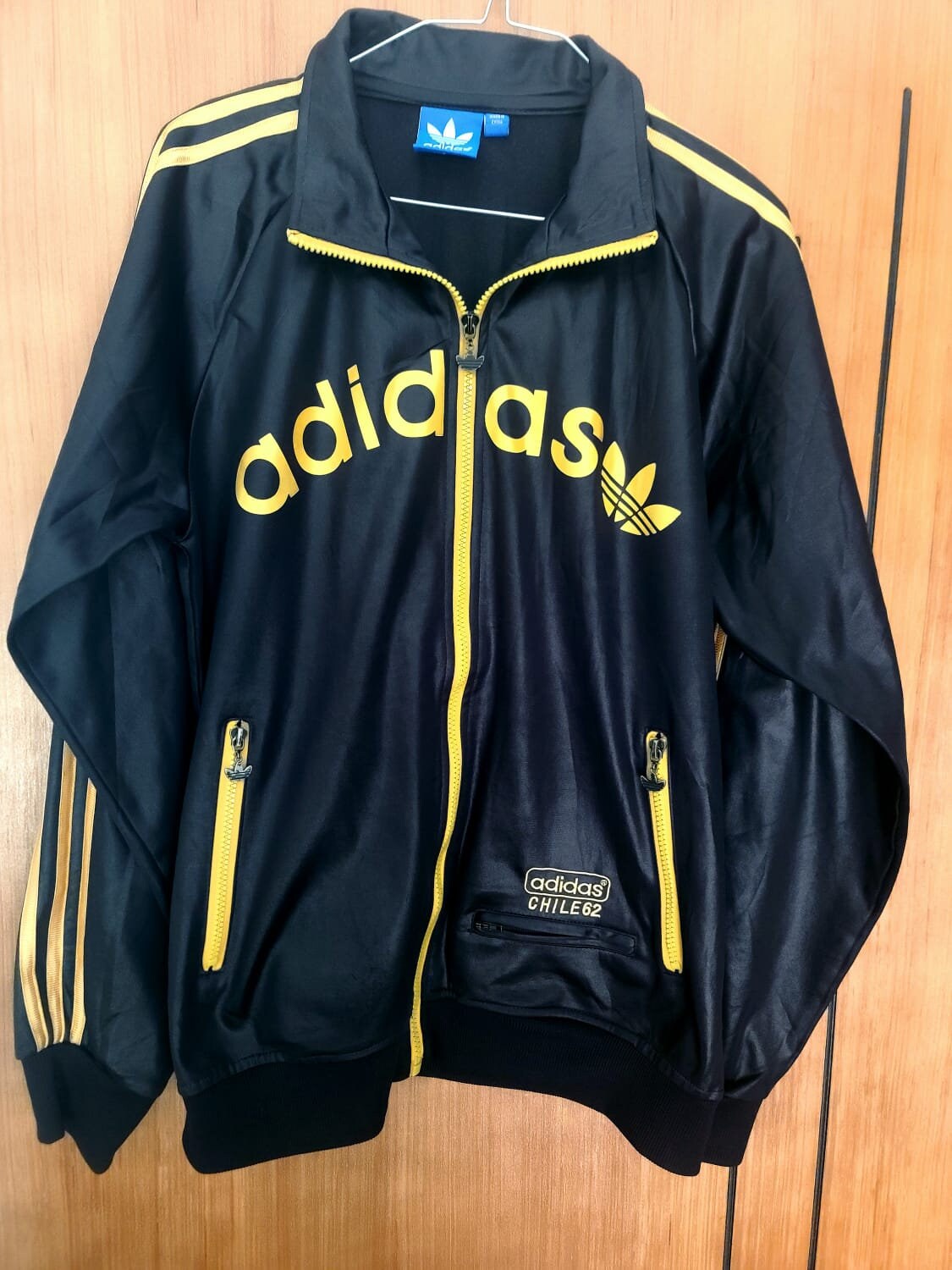 Adidas Gold and Black Shiny Vintage 90 s Adidas Chile 62 Tracksuit