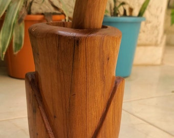Handmade Vintage Moroccan Wooden Mortar and Pestle: Herb Spice Grinder