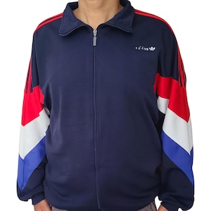 Vintage 90s Adidas Tracksuit Jacket: Blue & Red Zip-Up (XL)