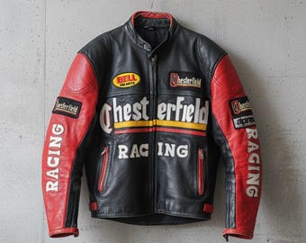 Vintage 90s Chesterfield Racing Leather Biker Jacket - Size M - Etsy