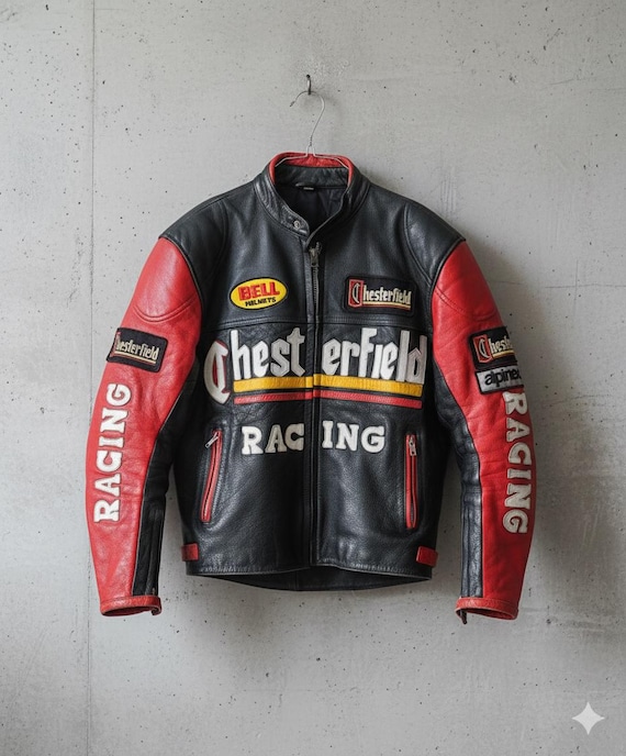 Vintage 90s Chesterfield Racing Leather Biker Jacket - Size M - Etsy