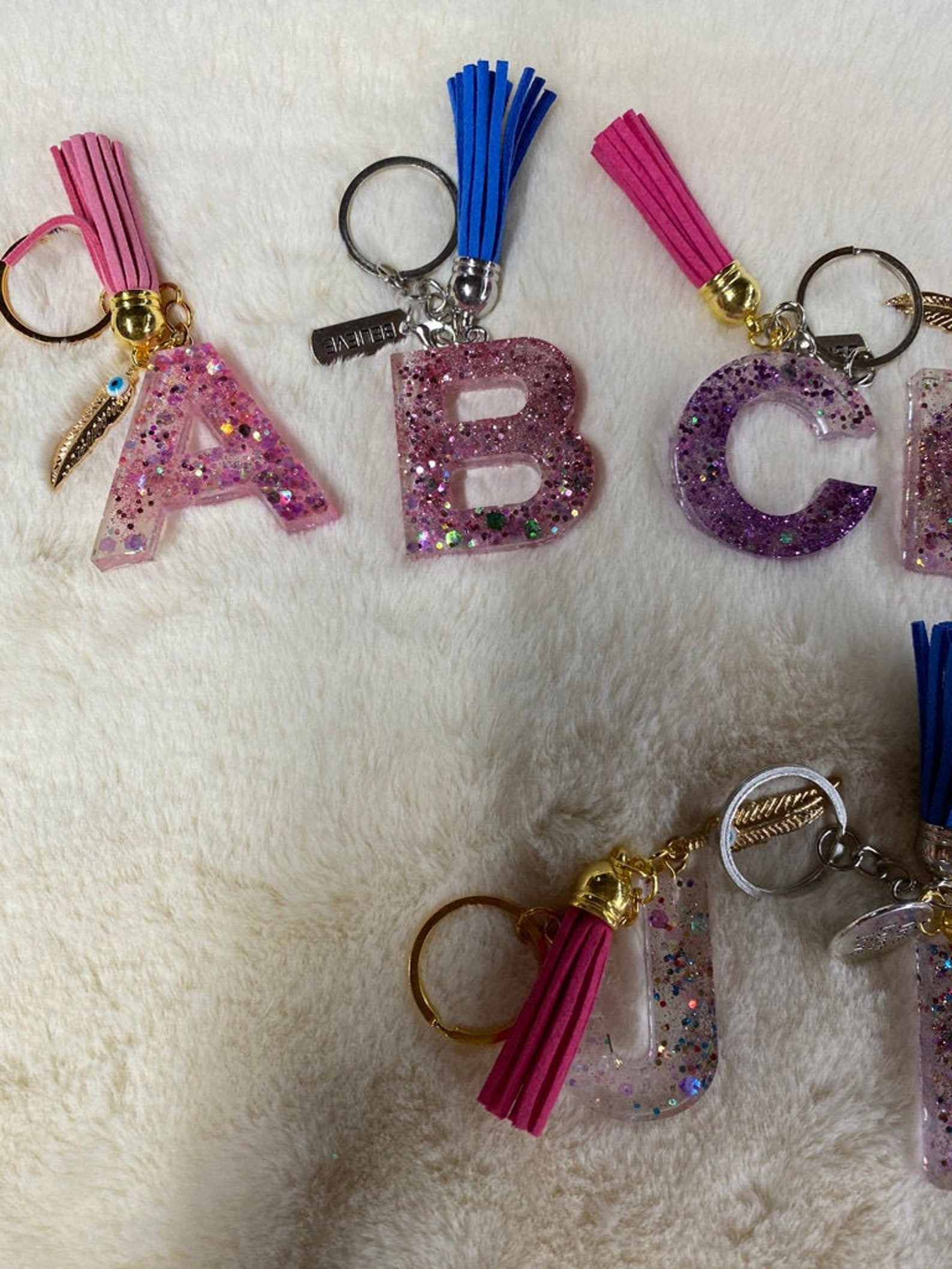 INITIAL KEYCHAIN Resin Letters Keychain tassel and charm Etsy