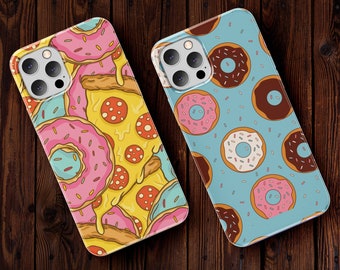 Food Phone Case, Donut Phone Case iPhone 13 12 11 14 Pro Max, Pizza Phone Case Samsung S22 S21, Cute Food Pattern Phone Case, Foodie Gift