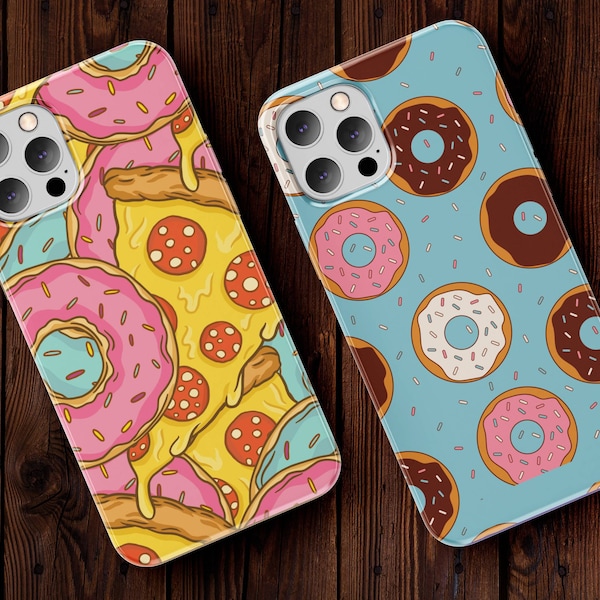 Food Phone Case, Donut Phone Case iPhone 13 12 11 14 Pro Max, Pizza Phone Case Samsung S22 S21, Cute Food Pattern Phone Case, Foodie Gift