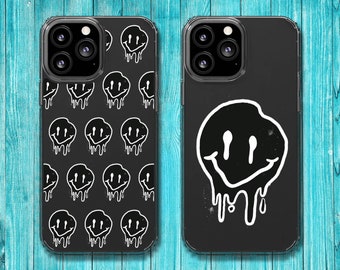 Smiley Face Phone Case, Grunge Phone Case, Smiley Emoji Dripping Cover Fit For iPhone 11 12 13 14 Pro Max Samsung S21 S22, Trippy Phone Case