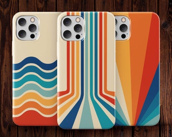 Capa de telefone retrô, capa de telefone vintage, capa estética dos anos 70 para iPhone 13 11 12 14 Pro Max, capa de telefone com listras retrô Samsung S22 21, capa de telefone dos anos 70