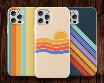 Capa de telefone retrô, capa de telefone vintage, capa estética dos anos 70 para iPhone 13 11 12 14 Pro Max, capa de telefone com listras retrô Samsung S22 21, capa de telefone dos anos 70