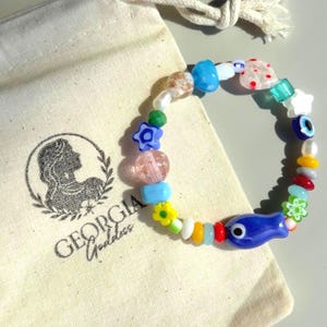 Boze oog-armband, zoetwaterparelarmband, boho-sieraden glaskraal, geluksbedel