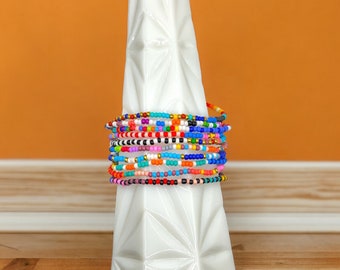 Seed Bead Bracelet Set -  Multi Color  - Stackable , Tiny Bead Bracelet, Beaded Bracelet, Handmade Jewelry
