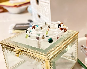 Boho-chique elastische wikkelarmband met rocailles en kristallen