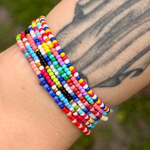 Colorful Seed Bead Bracelet, Custom Stacking Bracelet, Tiny Glass Bead Bracelet, Handmade Stretch Bracelet, Choose Your Colors