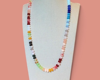 Glas Rondelle Perlenkette, 24 Zoll Boho Layering Schmuck, handgemachter goldfarbener Verschluss