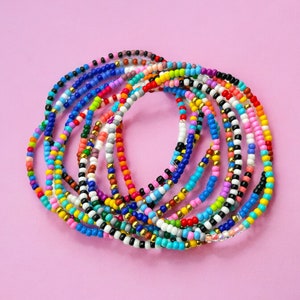 Seed Bead Bracelet Stack, Colorful 2 mm, Stretch