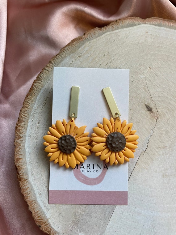 Sunflower Polymer Clay Earrings: Fall Floral Studs