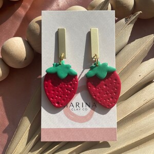 EARRINGS FOR WOMEN| Strawberry Fruit Earrings for Women| Red Strawberry Earrings made with Polymer Clay| Gold Stud Strawberry Earrings