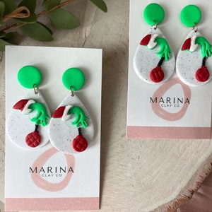 Grinch Clay Holiday Earrings: Trendy Christmas Jewelry