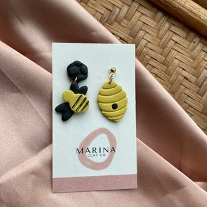 EARRINGS FOR WOMEN| save the bees comb earrings for women| polymer Clay bee earrings for women