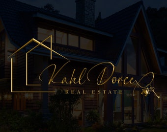 Gold House Premade Real Estate Logo: Home & Key Design
