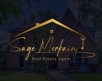 Gold Real Estate Logo, Premade Home logo, Key and Home Luxurious Logo, Luxury Key Logo, Realtor Signature Logo, Initial Circle Logo Design