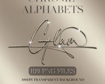 Chrome Alphabet PNG Bundle: Shiny Metallic Letters & Symbols (300 DPI Digital Download