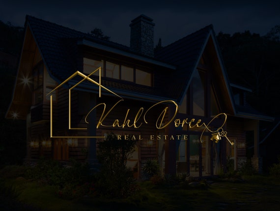 Gold House Premade Real Estate Logo: Home & Key Design