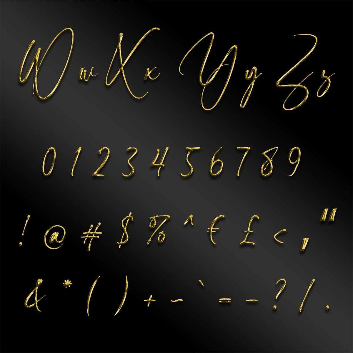 Gold Chrome Script Alphabet PNG: Luxury Letters, Numbers, Symbols ...