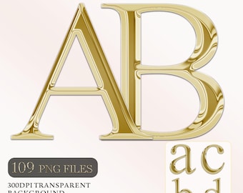 Gold Chrome 3D Alphabet PNG: Luxury Lettering for Logo Design (Digital Download)