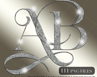 Silver Glitter Chrome Alphabet PNG: Logo Branding Letters (Digital Download)