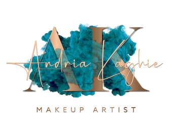 Watercolor Logo Design: Aqua Blue Smoke, Rose Gold Branding